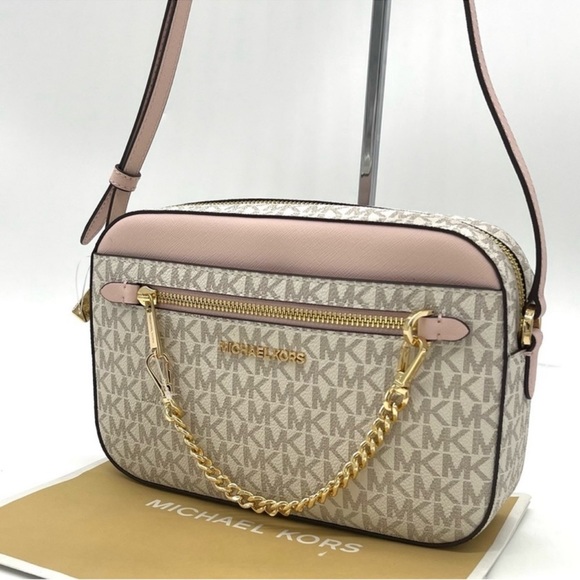 Michael Kors EW Zip Chain Xbody Bag Vanilla/ Light Pink - Picture 7 of 14